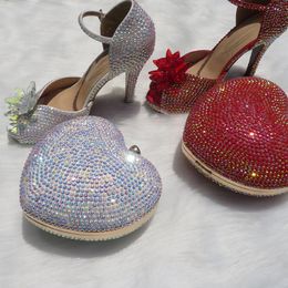 Dress Shoes White/Red Pearl Crystal Bridals Wedding With Matching Bags Rhinestone High Heels Ankle Strap Women Party