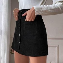 Skirts Women's Short Skirt Solid High Waist Zipper Autumn Winter Corduroy Hip Wrap Single Breasted Slim Fit