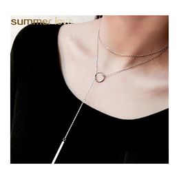 Pendant Necklaces Fashion Jewellery Round Circle Long Tassel Necklace Women Exquisite Sier Colour Sweater Accessories Gifts Drop Delive Oton2