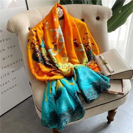 Scarves Luxury Brand Designer Silk Scarf Women 2022 Spring Summer Shawls And Wraps Soft Long Pashmina Foulard Bandana Ladies Scarves New Y23