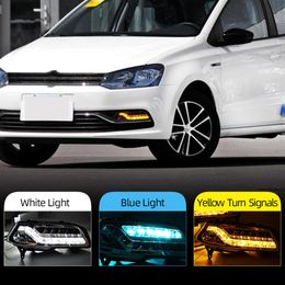 2Pcs Daytime Running Light for VW Volkswagen Polo 2014 2015 2016 2017 flow Yellow Turn signal LED DRL Fog lamp222F