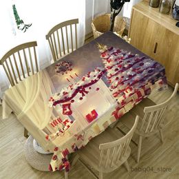 Table Cloth Christmas Tablecloth Socks and Gifts Golden Ball Tree Decoration Rectangle Tablecloth Wedding Party Decoration Accessories R230819