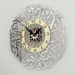 Decorative Objects Figurines Acrylic mirror decorative clocks and watches Arabic calligraphy art interior decoration wall hanging clock 230731