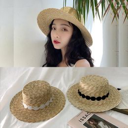 Wide Brim Hats INS Elegant Retro Princess Mori Girl Summer Straw Women Beach Sun Hat Japanese French Crocheted Lace Flat Tops Gorros