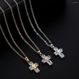 Pendant Necklaces Luxury CZ White Crystal Cross Simple Design Gold Colour Zircon Necklace For Men Women Jesus Religion Anniversary Jewellery