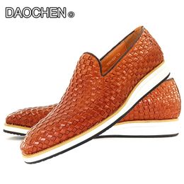 Dress Shoes LUXURY MEN'S CASUAL LEATHER SHOES SLIP ON LOAFERS WEAVE PRINTS BLACK BROWN MENS DRESS OFFICE DAILY WALKING FOR MEN 230731