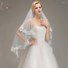 Bridal Veils Voile Mariage Short Elbow Two Layers Wedding Veil With Comb Lace Edge Ivory Accessories Veu De Noiva