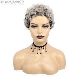 Synthetic Wigs Synthetic Wigs Grandma's Fashion Short Afro Curly Wig For Black Women Grey Wavy Natural As Real Party Z230801