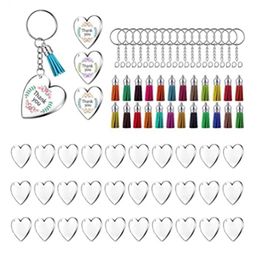 Storage Bags 90Pcs Acrylic Discs Clear Heart Keychain Blanks Charms And Colourful Tassel Key Rings For DIY Crafts Jewellery Making2757