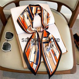 Scarves Luxury Horse Print Skinny Neckerchief Scarf for Women Hair Bands Ribbons Satin Silk Neck Tie Headscarf Bandana Design Wrist Wrap J230801