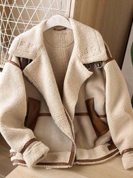 Women's Jackets Faux Fur Fleece Jacket Women Vintage Thick Warm Coat Winter Casual Loose Patchwork Outerwear Elegant Lapel Locomotive 230731