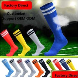 Sports Socks Soccer For Kids And Adt Football Stocking Over Knee Stripes Long Tube Absorbent Sweat Anti Slip Sock Drop Delivery Outd Dhlpm