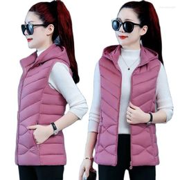 Women's Vests Female Short Zipper Hooded Vest Jacket 2023 Autumn Winter Fashion Down Cotton Slim Fit Wild Keep Warm Ladies Coat 5XL