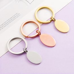 Keychains Fnixtar 10Pcs Mirror Polish Stainless Steel Round Keyrings Oval Blank Pendant For DIY Custom Name Logo Womens Jewellery