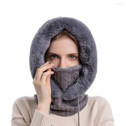 Scarves Women Winter Keep Warm Scarf With Hat Fleece Lining Pullover Cap For Outdoor Cycling Faux Fur Neck Gaiter Hoodie Face Mask