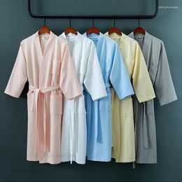Men's Sleepwear Men Cotton Towel Bath Robe Suck Water Kimono Waffle Women Plus Size Dressing Gown Summer 5 Star El
