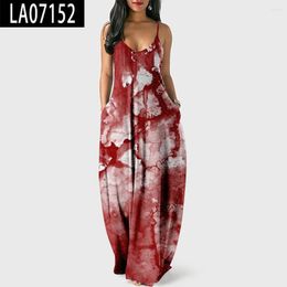 Casual Dresses Women Summer Red Print Suspender Dress Sleeveless Party Long Pullover Vestidos Fashion Beach Holiday Clothes