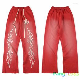 Men's Pants Hellstar Studios Red Flare Men Women 1:1 High Quality Wash Panel Sports Casual Trousers