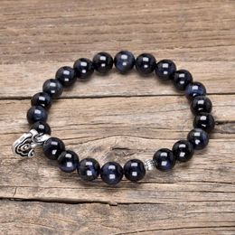 Charm Bracelets 8mm Natural Blue Tiger Eye Stone Beads Bracelet For Man Woman Yoga Meditation Energy Jewellery