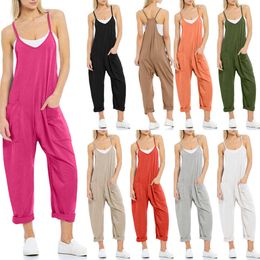 Women Knitted Jumpsuits 2023 Autumn New Casual Pocket Sling Strap Pants