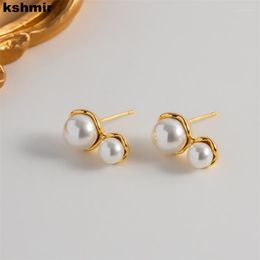 Dangle Earrings Kshmir French Retro Europe And The United States Fashionable High-grade Sense Light Luxury Size Double Pearl Peanut Stud