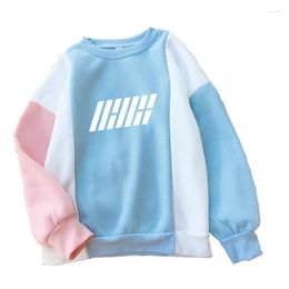 Women's Hoodies IKON Sweatshirt Casual Fleece Hit Colour Spliced Crewneck Loose Korean Fashion Kpop Y2k Pullovers Female Clothing