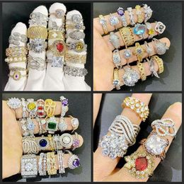 24pcs Lot Mix Designs Gemstone Ring Exaggerated Micro Pave Zircon Crystal 18K Real Gold Plated rings Wholer2778