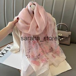 Scarves 70*180CM Luxury Pure Silk Scarf Shawl Women Spring Autumn Long Scarves Ladies Fashion Embroidered Silk Neckerchief Hijab New J230801