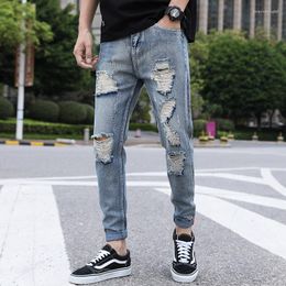 Men's Jeans Mens Hip Hop Blue Cool Skinny Ripped Stretch Slim Elastic Denim Pants Large Size For Male Casual Ankle-Length