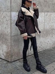 Women's Jackets Girls Brown Vintage Loose Thick 2023 Winter Woman Casual Oversized High Street Female Cool Warm Outwear