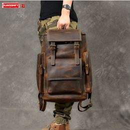 Day Packs Retro Crazy Horse Leather Men's Backpack male computer bag Large Capacity 156 inch laptop bags genuine leather Travel Backpacks 230731