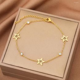 Link Bracelets Stainless Steel Crystal Zircon Hollow Star Pendant Korean Fashion Bracelet For Women Jewelry Friend Gifts In