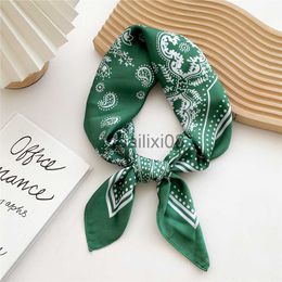 Scarves New Headscarf Cashew Dots Print Hair Wrap Neckerchief Female Satin Square Scarf for Women Headband Foulard Hijab Bandana 70cm J230801