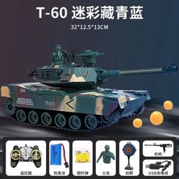 Electric RC Car RC T60 Remote Control Tank Can Missiles Drift Puzzle Battle Game Wireless Military Toys Boy Colour Box Birthday Gift 230731