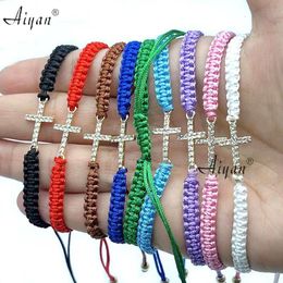 Charm Bracelets 12Pieces Religions Cross With Drill HandWoven Bracelet For Men And Women To Given As Gifts Or Prayer Many Colors 230801