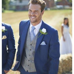 Men's Suits (Jacket Pants Vest) Autumn Men Suit Elegant Wedding 3 Piece Grey Plaid Tuxudos Clothing Formal Evening Party Custom Made