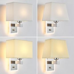 Wall Lamp Modern LED Backlight Bedside Bedroom Linen Fabric Sconces Light Living Room Indoor El Lights With Switch