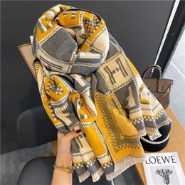 Scarves Luxury Brand Warm Cashmere Scarf for Women Design Winter Pashmina Shawls and Wraps Poncho Female Thick Blanket Bufandas Echarpe Y23