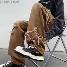 Men's Jeans Men's Jeans Fashion Stars Towel Embroidery Brown Baggy Men Pants Y2K Clothes Straight Hip Hop Cotton Trousers Z230801