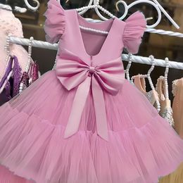 Girl's Dresses Formal Pageant Bow Bridesmaid Dresses for Girl Elegant Fluffy Tulle Wedding Princess Dress Kids Birthday Party Dresses Prom Gown 230731