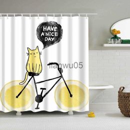 Shower Curtains Yellow Cat Standing on Bicycle Pattern Digital Print White Shower Curtains for Bathroom DecorPolyester Waterproof Fabric Bath x0731