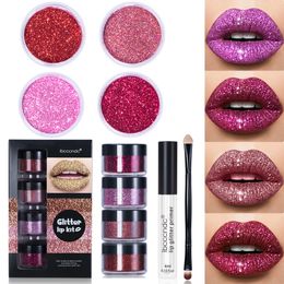 Lip Gloss lakerain Glitter Kit Waterproof Smudge Proof Long Lasting Shiny Lips Set 4 pcs Powder for Nails Art 230801