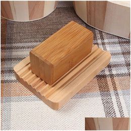 Soap Dishes Wooden Natural Bamboo Tray Holder Storage Rack Plate Box Container Portable Bathroom Soap-Dish Storage-Box Drop Delivery Dhnva