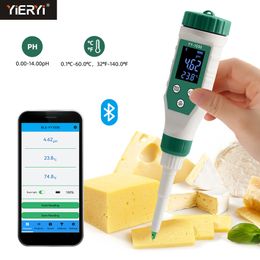 PH Meters Digital Bluetooth Food PH Meter 0.00~14.00 High Accuracy Sensor Smart Temp Acidity Tester for Brewing Fruit Cheese Meat Canning 230731