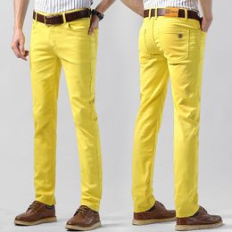 Mens Jeans Spring Autumn Red Classic Style Straight Elasticity Cotton Denim Pants Male Brand Yellow Pink Trousers 230731