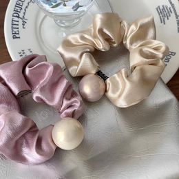 French Satin Pearl Large Hair Ring Women's Simple Retro High Sense Hairband Low Ponytail Holder Femme Headdress