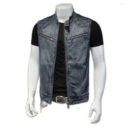 Men's Vests Plus Size 6xl Mandarin Collar Denim Jackets 2023 Men Sleeveless Multi-pockets Jean Vest Mens Sexy Fashion Zipper Jeans Jacket