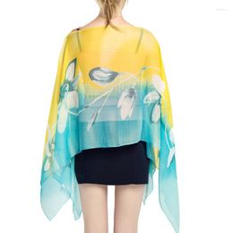 Scarves Summer Thin Transparent Chiffon Flowers Print Sunscreen Shawl Women's Hedging Cloak Cycling Driving Uv Sunshade Clothes T1