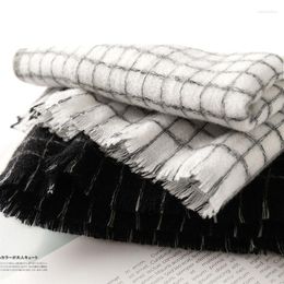 Scarves Wool Black White Plaid Scarf For Women Winter Thick Warm Cashmere Lady Fashion Neck Shawl Bufandas 2023