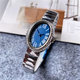 Fashion Brand Watches Women Girl Crystal Oval Arabic Numerals Style Steel Metal Band Beautiful Wrist Watch C61285s